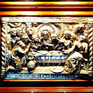 M.REGISTRADO Antique Framed Silver Repousse Relief Art Sculpture Last Supper 21"